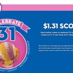 Baskin Robbins冰淇淋一球特價$1.31 (3/31)