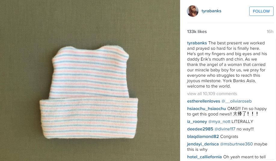 恭喜賀喜！超模Tyra Banks宣佈成為媽媽啦～