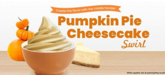 Yogurtland 秋季新口味,  Pumpkin Pie Cheesecake Swirl 南瓜派芝士蛋糕旋冰淇淋和線上專享 Dirt Cup 髒髒杯